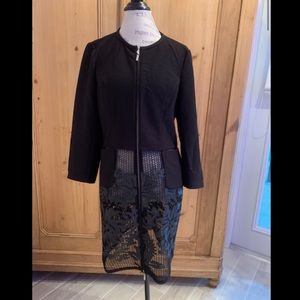 Finity floral mesh and solid zip coat